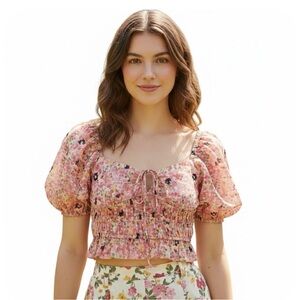 Astr Pink Floral Puff Sleeve Top